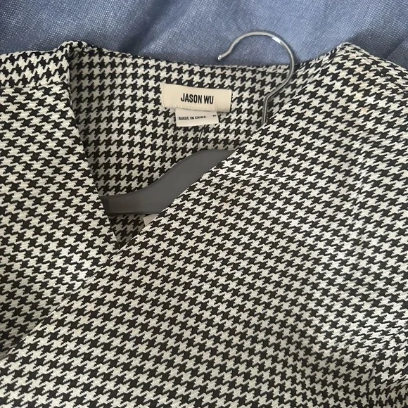 $375 Jason Wu Houndstooth Blazer Wrap Mini Dress Long Sleeves Black - Picture 4 of 4